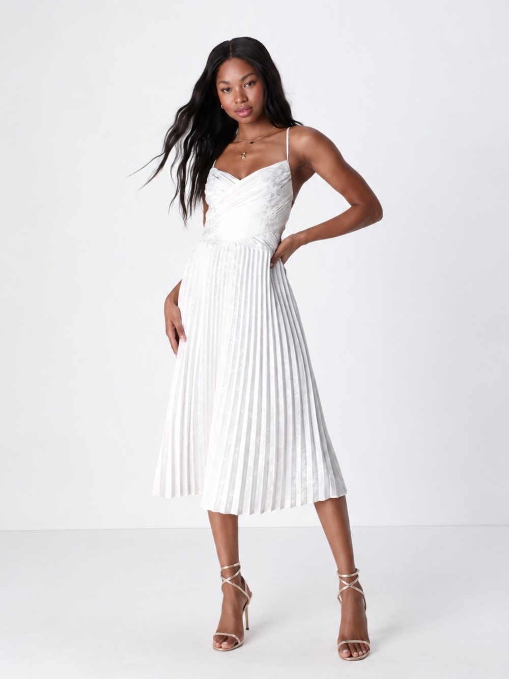 LULU's Bridal Shower Reception Elopement White Flowy Wedding Midi Dress NWOT